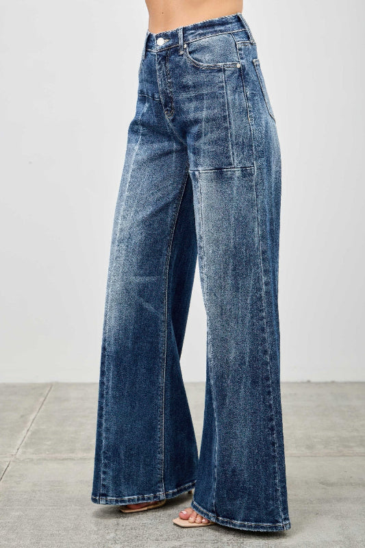 Medium Wash High Rise Wide Leg Jeans