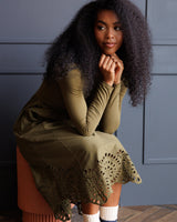Olive Green Eyelet Hem Maxi Dress