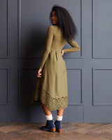 Olive Green Eyelet Hem Maxi Dress