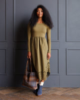 Olive Green Eyelet Hem Maxi Dress