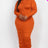 orange Plus Size Long Sleeve Ruched Midi Dress