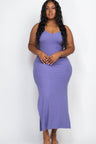 lavender Plus Size Ribbed Side Slit Long Cami Maxi Dress front view