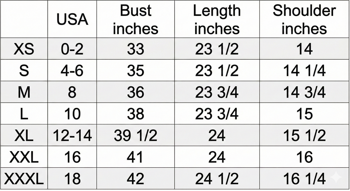 Polagram size chart