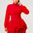 Woman wearing Red Ruffle Long Sleeve Mini Dress