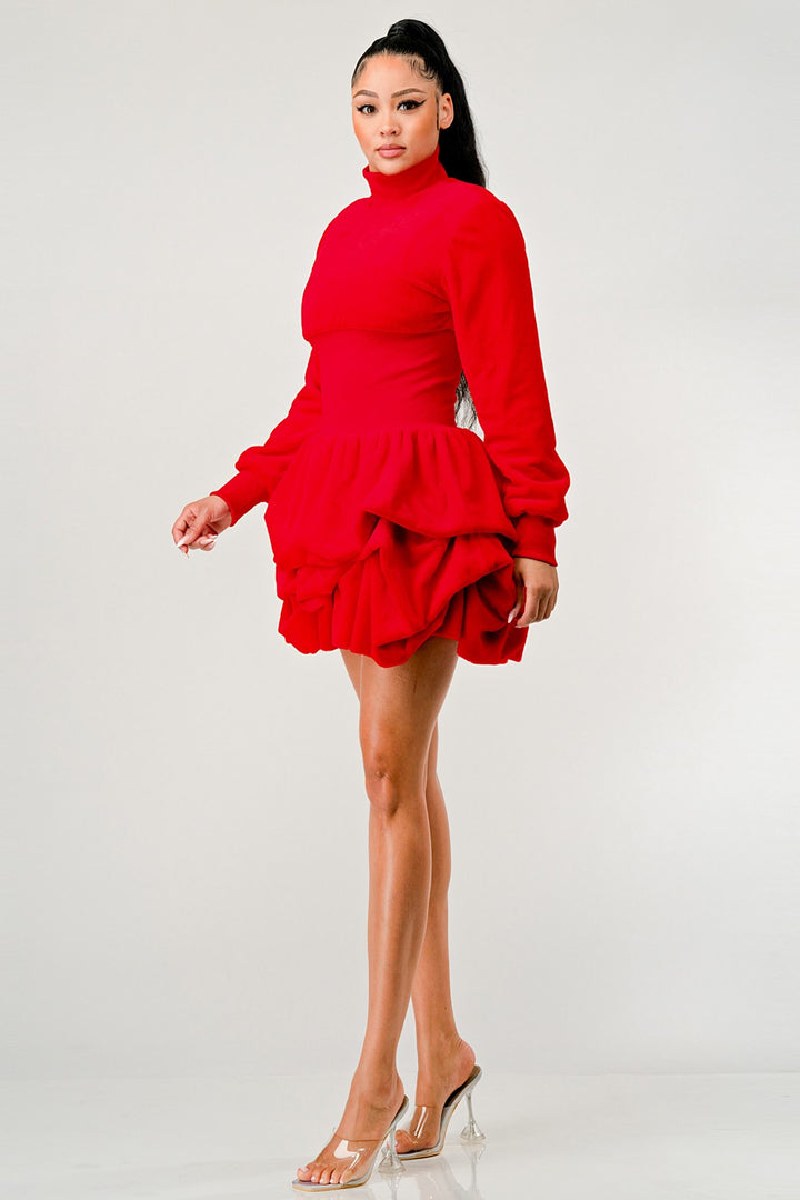 Red Ruffle Long Sleeve Mini Dress