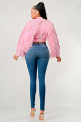 Rodeo Queen Pink Sherpa Fur Cropped Jacket