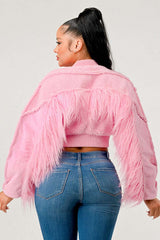 Rodeo Queen Pink Sherpa Fur Cropped Jacket