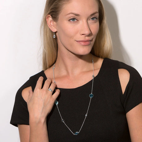 Model wearing Round Moonstone French Wire Earrings