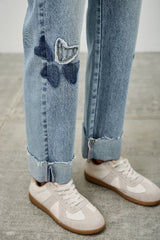 Star & Heart Patch High Rise Dad Jeans