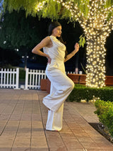 Ivory Wide Leg Satin Pant Set