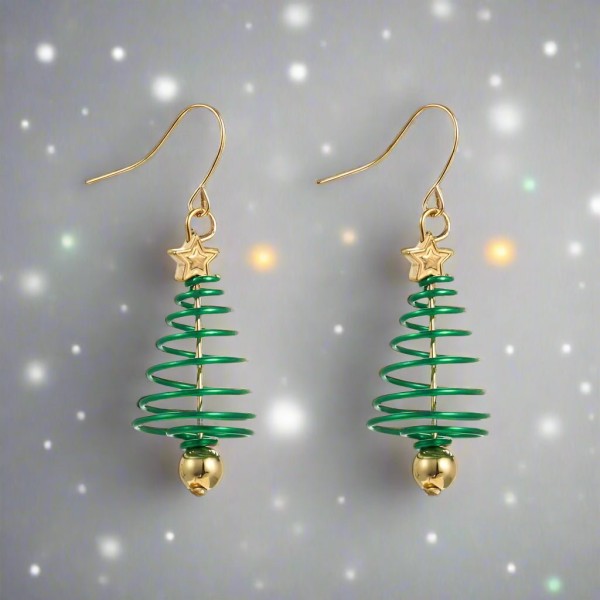 Christmas Tree Metal Art Spiral Christmas Earrings