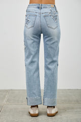 Star & Heart Patch High Rise Dad Jeans