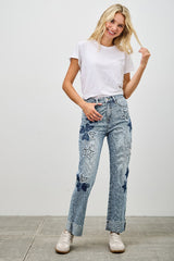 Star & Heart Patch High Rise Dad Jeans