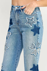 Star & Heart Patch High Rise Dad Jeans