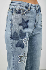 Star & Heart Patch High Rise Dad Jeans