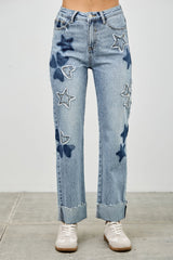 Star & Heart Patch High Rise Dad Jeans