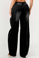 Black Washed Distressed Cargo Jeans: High Waist Loose Denim Pants