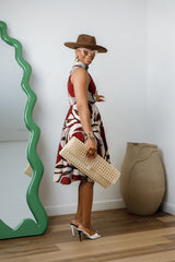 Zuri African Print Midi Dress with High Neck in Red