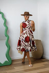 Zuri African Print Midi Dress with High Neck in Red