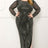 PATTERNED RHINESTONE PLUS SIZE MAXI DRESS LONG SLEEVE ROUND NECK SLIP ON