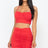 red Ruched Crop Top & Skirt Set