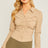 khaki Wholesale Ruched Front Button Down Top