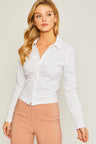 Wholesale Ruched Front Button Down Top white