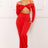 red Open Shoulder Cutout Detail Jumpsuit