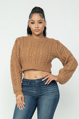mocha color Cable Knit Pullover Sweater
