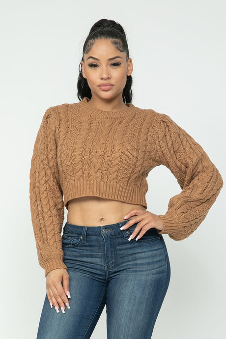 mocha color Cable Knit Pullover Sweater