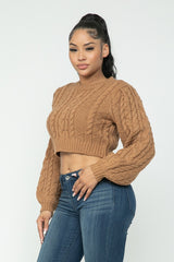 mocha color Cable Knit Pullover Sweater