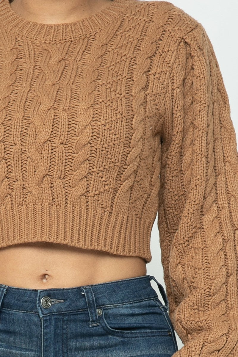 mocha color Cable Knit Pullover Sweater