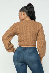 mocha color Cable Knit Pullover Sweater
