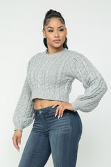 grey Cable Knit Pullover Sweater
