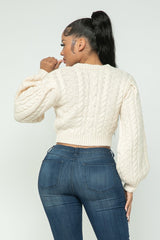 cream color Cable Knit Pullover Sweater