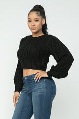 Black Cable Knit Pullover Sweater