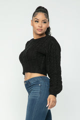 Black Cable Knit Pullover Sweater