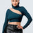 green LUX SWEATER RIB CUTOUT MOCK NECK CROP TOP