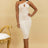beige EYELET WITH STUD DETAILED FASHION DRESS. STRAP ON ONE SIDE, SLEEVELESS, KEYHOLE DETAIL IN THE FRONT, ZIPPER IN THE BACK