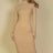 taupe Ribbed Mock Neck Long Sleeve Bodycon Midi Dress