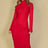 red Ribbed Mock Neck Long Sleeve Bodycon Midi Dress