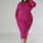 magenta Plus Size Rhinestone Turtleneck Midi Dress
