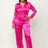 model wearing pink Zip Front Satin Cargo Jogger Jumpsuit