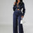 navy blue tunic top and matching wide leg pant set