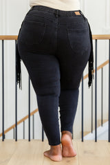 Side Fringe Skinny Jeggings In Black