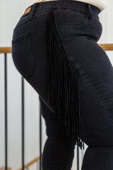 Side Fringe Skinny Jeggings In Black