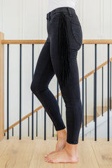 Side Fringe Skinny Jeggings In Black