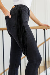Side Fringe Skinny Jeggings In Black