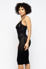 sexy pointelle knit knee length Black cami dress