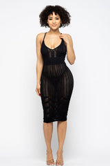sexy pointelle knit knee length Black cami dress